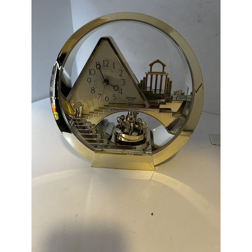 Rhythm "Angels  Stairway‎ To Heaven" Quartz Table Mantel Desk Clock Gold